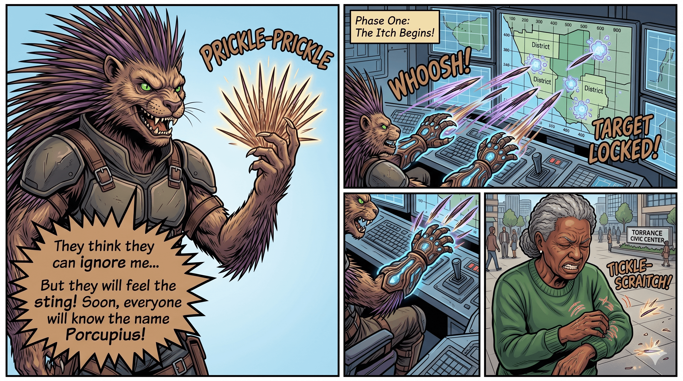Page 2 — Porcupius plots revenge and launches itch-quills across the city