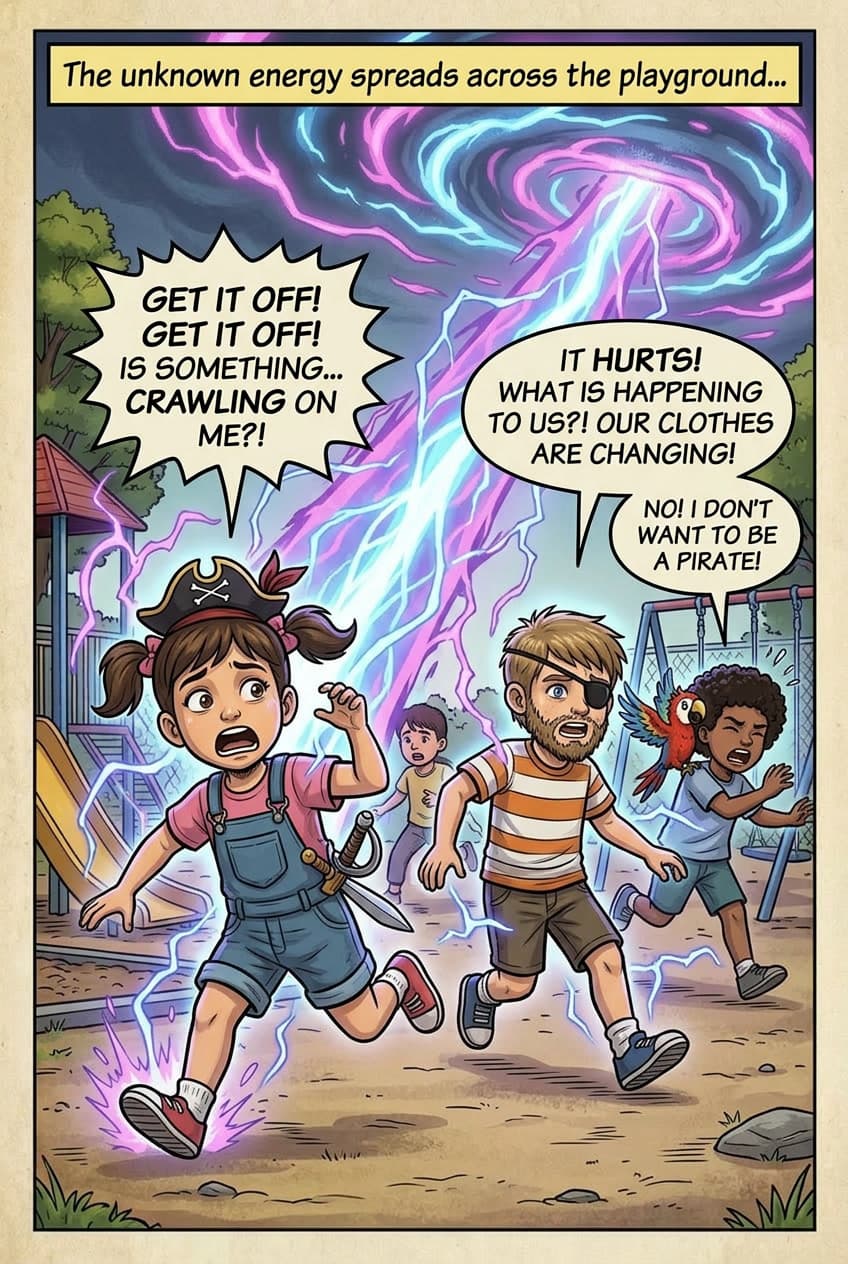 Random kids in the playground are hit by the beam.