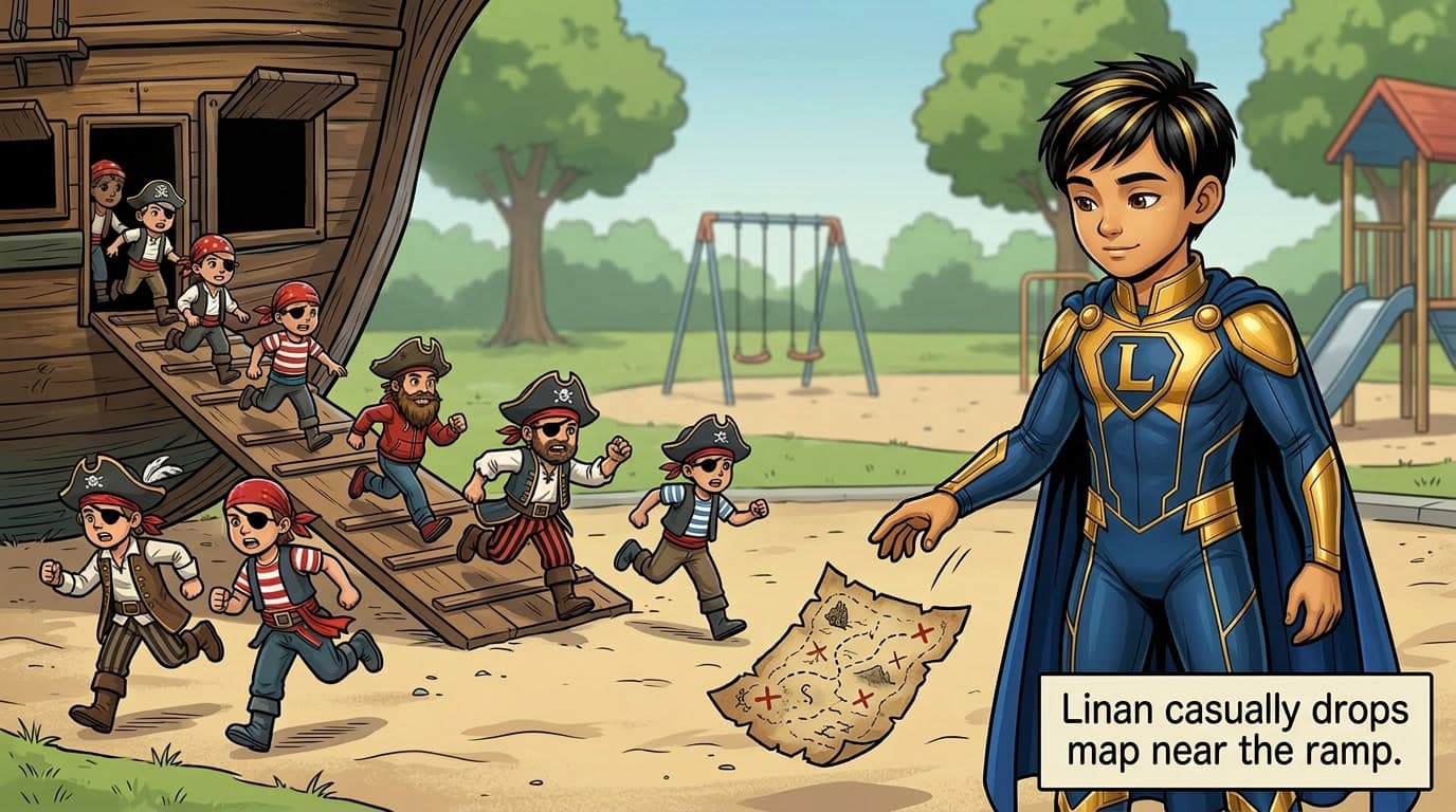 Linan casually drops the treasure map near the ship's ramp.
